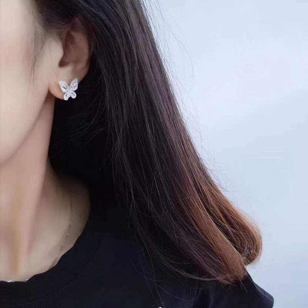 New Silver 925 Butterfly Diamond Earrings - Picture 3 of 3